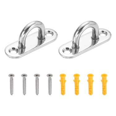 Imagem de PATIKIL M5 Ganchos de teto de aço inoxidável, placa de olho, 2 peças elípticas pesadas de hardware marítimo grampos ganchos com parafusos para redes, cadeiras suspensas, balanços, prata
