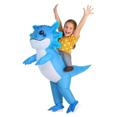 Imagem de Fantasia infantil inflável de axolote – fantasias engraçadas de Halloween para meninas e meninos, roupa de passeio para festa e cosplay, Azul, LXL