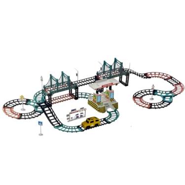 Imagem de Pista de Corrida Modular com Carrinho, 135 Peças, Luzes e Som, Sistema de Trilhos ABS, 106x45x16cm, Inclui Adesivos, Para Crianças +3 Anos