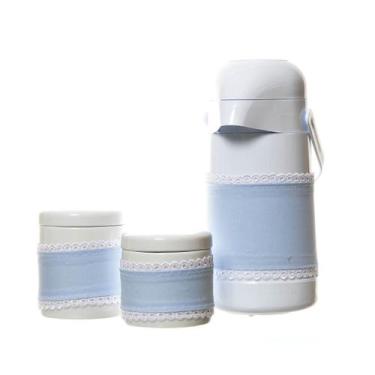 Imagem de Potes E Garrafa Com Capa Azul Quarto Bebê (Kit 3 Peças) - Potinho de m