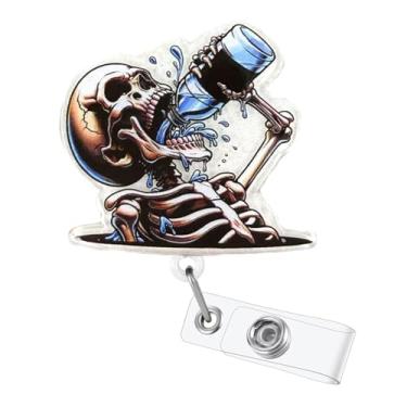 Imagem de Carretel de crachá engraçado para bebida, água, crânio, azul, acrílico, jacaré, crachá, presilha, enfermeira, médico, crachá, acessórios para crachá de caveira para trabalhadores médicos de enfermagem