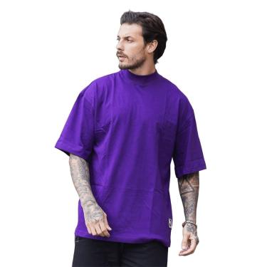 Imagem de Camiseta Oversized Gola Alta Lisa Basica Streetwear Confortavel Masculina Roxo-Masculino