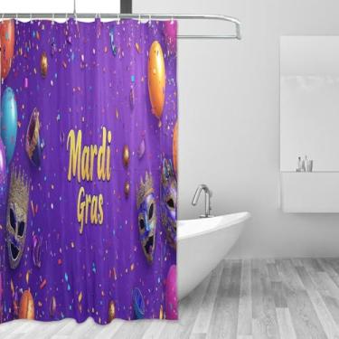 Imagem de Blueangle Cortina de chuveiro com máscara colorida de carnaval à prova d'água, decoração de banheiro, tecido com ganchos, 152 x 183 cm (50)