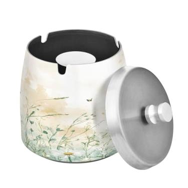 Imagem de Blueangle Cinzeiro de flores silvestres com tampa para cigarros, à prova de vento/chuva, aço inoxidável, sem fumaça, inodoro, cinzeiro para uso interno ou externo (90)