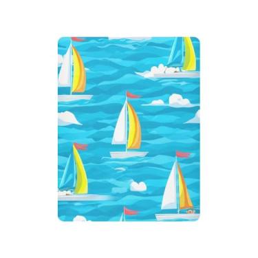 Imagem de KEEPREAL Jogo de lençol com elástico para meninos e meninas, macio, respirável, confortável, cenário oceânico, com barcos à vela, para berço padrão e colchão infantil #221