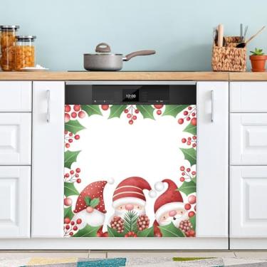 Imagem de ATTX Capa de ímã de lava-louças de gnomo fofo de Natal, 58 cm C x 66 cm A decoração da capa frontal da máquina de lavar louça, decalques para armários domésticos e eletrodomésticos adesivos #21