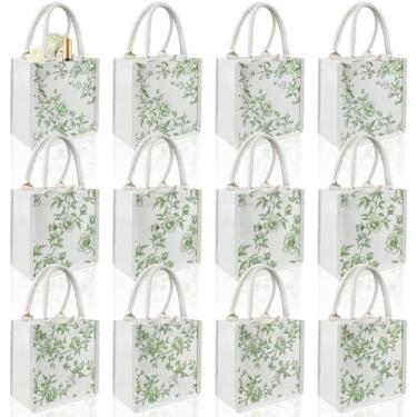 Imagem de Kuabiz Sacola de juta floral azul e branca com alças para decoração de casamento e casamento, Verde