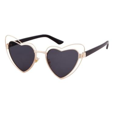 Imagem de HCHES Óculos de Sol Femininos Femininos em Formato de Coração Vermelho com Lentes Rosa Vazadas em Metal e Proteção UV400 (1)