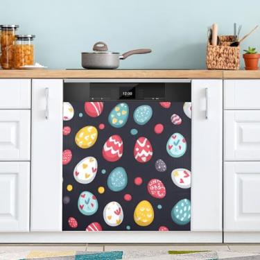 Imagem de ATTX Capa magnética para lava-louças ovos coloridos de Páscoa, 58,4 cm C x 66 cm A, decoração da capa da máquina de lavar louça, decalques para armário doméstico e eletrodomésticos adesivos #102