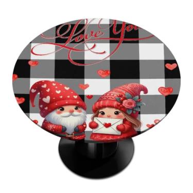 Imagem de hongjinglin Toalha de mesa redonda com borda elástica para dia dos namorados toalha de mesa redonda limpa para ambientes internos e externos, pátio, jantar, cozinha, festival, decoração para mesas de