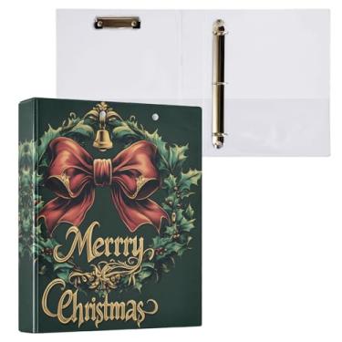 Imagem de Blueangle Guirlanda de Natal Fichário de 3 anéis com prancheta e 2 bolsos - Organizador de documentos decorativos de 3 cm para escritório, suprimentos para reuniões (337)