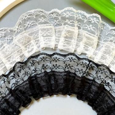 Imagem de CELLIFEZY 10 metros de renda com acabamento de babados, vintage, rede plissada, borda de renda reunida, tecido bordado, fita de costura, acabamento de bordado, para casamento, vestido de noiva, cartão