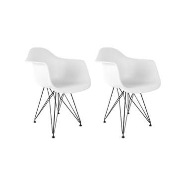 Imagem de Conjunto Com 2 Cadeiras Eames Com Braço Eiffel Branco  Base Preta
