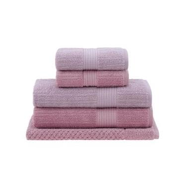 Imagem de Jogo de Toalhas de Banho Gigante com 05 Peças Canelado Rosa - Buddemeyer