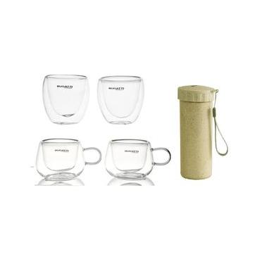 Imagem de Conjunto 4 Copos Café Chá 100ml 80ml 1 Copo Ecológico Tampa