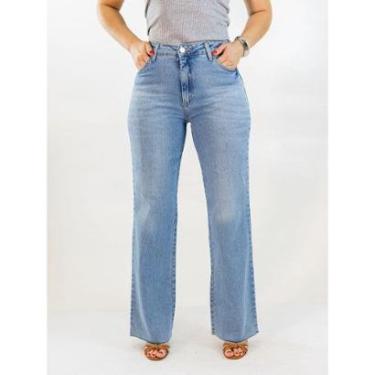 Imagem de Calça Feminina Wide Leg Jeans Azul Claro Cintura Alta Anticorpus-Feminino