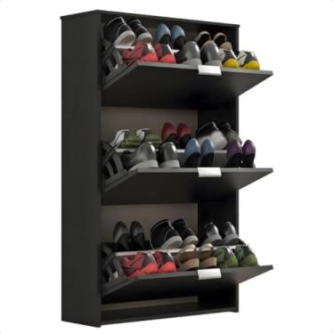 Imagem de Sapateira Basculante Slim, Sapateira Organizadora 3 Portas Armário Multiuso para Hall Entrada Quarto Sala(Preto)