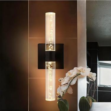 Imagem de GZZBMY LED apliques de parede espelho casas de banho candeeiros de parede modernos nórdico metal acrílico interior iluminação de parede para escadas sala de estar quarto cabeceira (luz quente preta