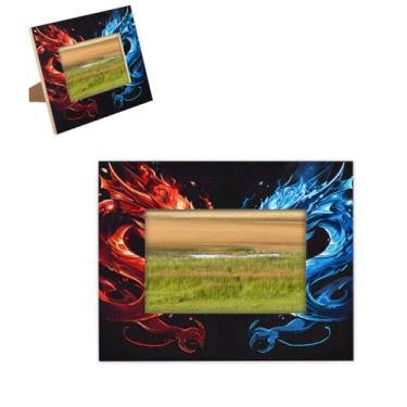 Imagem de hongjinglin Porta-retrato de 10 x 15 cm, dragão de madeira, vermelho, azul, molduras legais com tapete de parede e mesa, moldura para pendurar na parede para decoração de casa e amigos da família