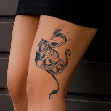 Imagem de Suco de ervas semipermanente dragão tigre 7-14 dias sem derramamento não reflexivo braço pescoço pescoço costas corpo abdominal impermeável não reflexivo tatuagem adesivo 1 peça