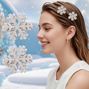 Imagem de 2 peças grampos de cabelo floco de neve strass bico de pato grampos de cabelo para mulheres presilhas de cabelo de cristal prateado peça de cabeça para noiva casamento grampos de cabelo para o Natal