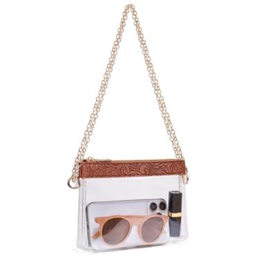 Imagem de Unilily Bolsa transparente para eventos em estádios, bolsa pequena transparente aprovada para estádios para mulheres, bolsa transversal para shows e esportes, Marrom em relevo, Medium, Transversal