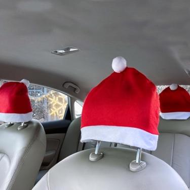 Imagem de Chapéu de Papai Noel - Fronha de assento de carro fofa decoração funcional interior de carro, adequado para a maioria dos encostos de cabeça