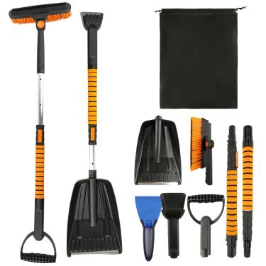 Imagem de HOMSBAY Raspador de gelo e escova de neve extensível, pá de neve de emergência removível, vassoura de neve com aderência ergonômica de espuma, raspador de neve giratório de 180° para carros, caminhões