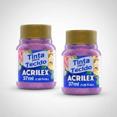 Imagem de Kit 2 Tintas para Tecido Glitter Acrilex Vermelho 205 37ml | Brilho Intenso, Alta Fixação, Resistência às Lavagens e Acabamento Cintilante para Artesanato e Customização