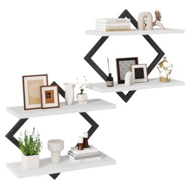 Imagem de IBUYKE Prateleiras flutuantes, conjunto de 2 prateleiras de parede de 38 cm, prateleiras montadas na parede, prateleira decorativa suspensa de 2 camadas para sala de estar, quarto, banheiro, cozinha