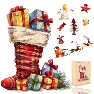 Imagem de Ruikiyart Meias De Natal 150 Peças Quebra-Cabeça Madeira Para Adultos Com Formas Irregulares Exclusivas Ótimo Presente Crianças E Em 9,5X11,4"