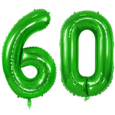 Imagem de Número 60 balões para decorações de festa de aniversário de 60 anos, 0-100 balões grandes nº 60 para mulheres, homens e mãe pai, balão de hélio verde fruta de 101 cm para decorações de aniversário de