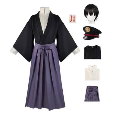 Imagem de Kaziuoi Adult Tsukasa Yugi Cosplay Costume Unisex Top Skirt with Hat Kimono Uniform Suit for Halloween Party (Purple + Wig, 3X-Large)