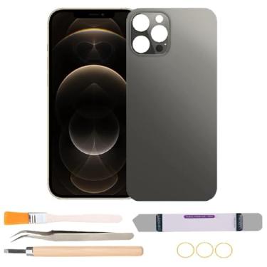 Imagem de Substituição de vidro da capa traseira compatível com iPhone 12 Pro Max com kits de ferramentas de reparo (preto)