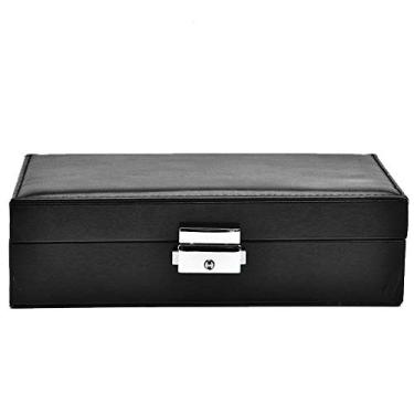 Imagem de Organizador portátil de caixa de joias de couro PU moderno elegante porta-brincos de grande capacidade com chave de bloqueio para mulheres armazenamento de viagem preto