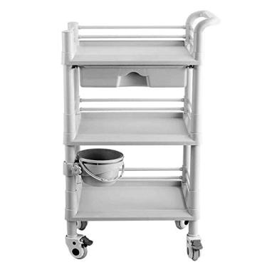 Imagem de Carrinho de Servir Ferramenta de 3 níveis Abs Carrinho utilitário médico com gavetas, carrinho de rodinhas de instrumento de beleza com balde de sujeira, capacidade de 100 kg, 54 × 37 × 98 cm