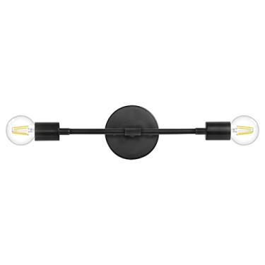 Imagem de Luminária de parede minimalista de estilo industrial meados do século XX com 2 lâmpadas, na cor preta, ideal para hall de entrada, banheiro, quarto e sala de estar.