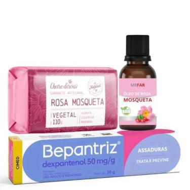 Imagem de Kit Essencial - Bepantriz 30g + Rosa Mrfar 30ml + Sabonete Artesanal Rosa mosqueta 110g
