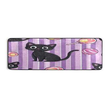 Imagem de Qilmy Tapete de corrida de gato preto para Halloween 183 x 61 cm, antiderrapante, antifadiga, confortável, tapetes longos, para quarto, sala de estar, banheiro, corredores, entrywa1014