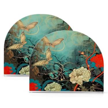 Imagem de Wassud Porta-guardanapos acrílico borboletas flores, dispensador de guardanapos de papel moderno em forma de U para mesa, cozinha, sala de jantar, bancada 2 peças (comporta 50-60 guardanapos)