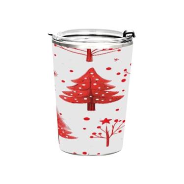 Imagem de STAYTOP Copo de aço inoxidável de árvore de Natal 368 g, copo de café isolado com tampa e canudo, caneca de café de viagem de parede dupla para bebidas quentes e frias