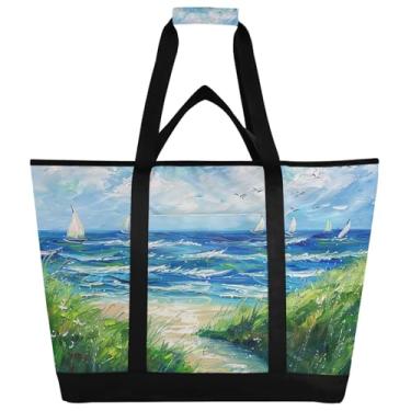 Imagem de STAYTOP Grande bolsa térmica térmica, veleiros à beira-mar rural, sacos de supermercado, reutilizáveis, à prova de vazamento, lancheira portátil à prova de vazamento, para compras, comida, viagem