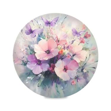 Imagem de xigua Jogo americano redondo para buquê floral em aquarela, conjunto de 1 para mesa de jantar, tapetes de mesa antiderrapantes laváveis e resistentes ao calor para decoração de festa, cozinha, jantar