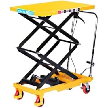 Imagem de uhyOHF Elevador de tesoura móvel, mesa elevatória hidráulica, mesa elevatória hidráulica manual, carrinho de mesa de tesoura simples/duplo, plataforma de elevação de elevador móvel (tesoura dupla