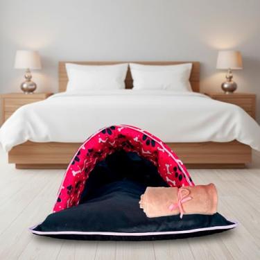 Imagem de Kit 2 Peças Cama Pet Téo Iglu Médio 70cm x 45cm Toca e Saco de Dormir 2 em 1 Impermeável (Pink e Avelã)