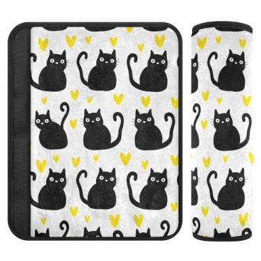 Imagem de Burbuja Capa para cinto de segurança de carro Black Cats Protetor de cinto de segurança macio confortável para alça de ombro de assento, 1 par pequeno