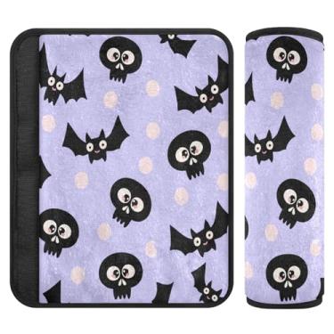 Imagem de Burbuja Capa para cinto de segurança de carro Skulls Bats Protetor de cinto de segurança de carro macio confortável para alça de ombro de assento, 1 par pequeno