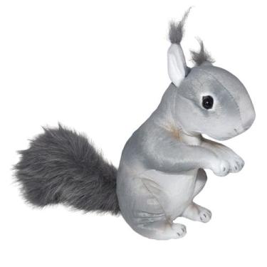 Imagem de Esquilo de Pelúcia Fizzy Toys Cinza com Cauda Fofa Realista e Macia