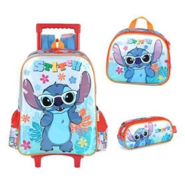 Imagem de Kit Mochila Rodinhas E Costas Lancheira Estojo Stitch Angel - Luxcel