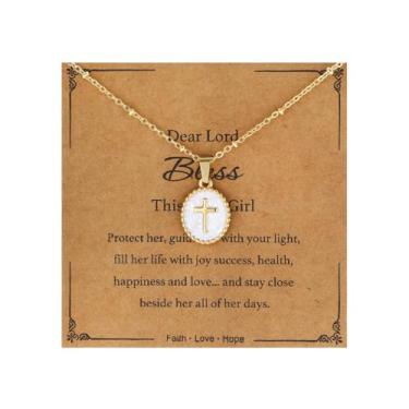 Imagem de enasal Colar com cruz colorida, presentes cristãos para meninas e crianças, primeira comunhão, batizado, aniversário, joia para filha, neta, Medium, Cobre, Sem Pedra Preciosa